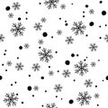 Snowflakes seamless pattern. Hand drawn Vector winter symbol. Christmas and New Year element. Black snowflakes contour on white Royalty Free Stock Photo