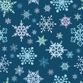 Snowflakes seamless pattern of many snowflakes on the dark blue-green background vector Royalty Free Stock Photo