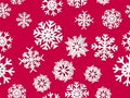 Snowflakes seamless pattern, white and red color. Merry Christmas and Happy New Year background with falling snow. Flat style. Royalty Free Stock Photo