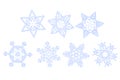 Snowflakes set for Christmas decoration design. Three six-star Outline symbol collection. Blue snowflake flat icon. Simple vector Royalty Free Stock Photo
