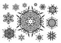 Snowflakes set. Christmas elements. Nine winter snowflakes isolated on white background. Vector illustration Royalty Free Stock Photo