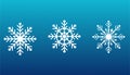 Snowflakes set on isolated blue background. Snow elements for Happy New Year and Merry Christmas holidays greeting card decoration Royalty Free Stock Photo