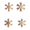 Snowflakes set. New year snow golden elements on isolated white background