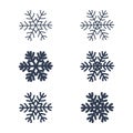 Snowflakes signs set. Black snowflake icons isolated on white background. Snow flake silhouettes. Symbol of snow