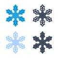 Snowflakes signs set. Blue gray snowflake icons isolated on white background. Snow flake silhouettes. Symbol of snow Royalty Free Stock Photo