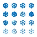 Snowflakes signs set. Blue Snowflake icons isolated on white background. Snow flake silhouettes. Symbol of snow, holiday