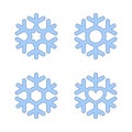 Snowflakes signs set. Blue Snowflake icons isolated on white background. Snow flake silhouettes. Symbol of snow, holiday Royalty Free Stock Photo