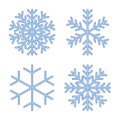 Snowflakes signs set. Blue Snowflake icons isolated on white background. Snow flake silhouettes. Symbol of snow, holiday