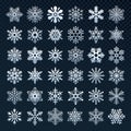 Snowflakes silhouette. Winter snow symbol, ice snowfall and cold snowflake isolated vector icon set Royalty Free Stock Photo