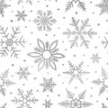 Snowflakes silver glitter. Winter background. Elegant seamless pattern. Marble silver texture. Beautiful delicate snow backdrop. F