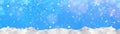 Snowflakes, snow, stars and ice crystals isolated on blue sky - Abstract winter christmas background panorama banner long Royalty Free Stock Photo