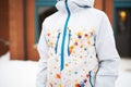 snowflakes on snowshoers jackets