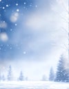 Snowflakes and soft bokeh lights on blue sky, Abstract background for web design, Snowflakes, snowfall, winter landscape with snow Royalty Free Stock Photo