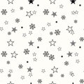 Snowflakes, stars, winter symbols, brushes set. Vector Christmas doodle brush line pattern. Seamless abstract shapes background.