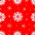 Snowflakes vector seamless pattern. Snowflakes silhouette seamless texture. Geometric background in red and white colors Royalty Free Stock Photo