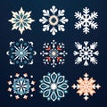 Snowflakes vector set. Snowflakes isolated on a dark background. Generative AI Royalty Free Stock Photo