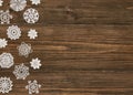 Snowflakes Wood Background, Christmas Snow Flake Lace Decoration Royalty Free Stock Photo