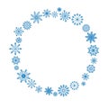 Snowflakes Wreath. Round Winter frame. Congratulatory New Year and Christmas frame with copy space for text, photo, save