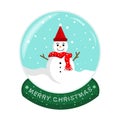 Christmas snow globe in cute snowman. Flat vector design on white background. Royalty Free Stock Photo