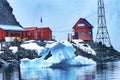 Snowing Argentine Station Blue Glacier Mountain Paradise Harbor Antarctica