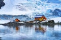 Snowing Argentine Station Blue Glacier Mountain Paradise Harbor Antarctica