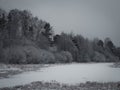 Snowing in Christmas winter in the village. Royalty Free Stock Photo