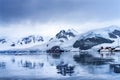 Snowing Cruise Ship Argentine Station Blue Glacier Mountain Paradise Harbor Antarctica