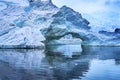 Snowing Floating Blue Iceberg Arch Reflection Paradise Bay Skintorp Cove Antarctica