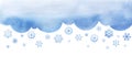 Snowing. Large snowflakes are falling. cutout background template with winter sky. Large flakes of snow. Big lught watercolor Royalty Free Stock Photo