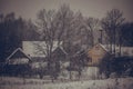 Snowing at night in a village Royalty Free Stock Photo