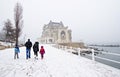 Snowing on the shore at the Black Sea Royalty Free Stock Photo