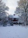 A house covered with snow in Slottsskogen park Royalty Free Stock Photo