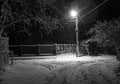 Snowing town. White winter. Nigth time. Royalty Free Stock Photo