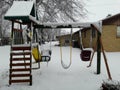 SNOWING WINTER FROZEN TREE SWING Royalty Free Stock Photo