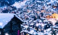 snowing in Zermatt traditional Swiss ski resort under the Matterhorn