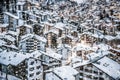 snowing in Zermatt traditional Swiss ski resort under the Matterhorn