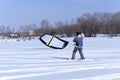 Snow kiter on the ice of the Kama Reservoir