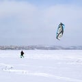 Snowkiter on the ice of the Kama Reservoir