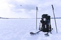 Snowkiting equipment on snow closeup