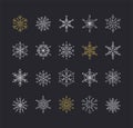 Snowlakes set, geometric Christmas pattern and background