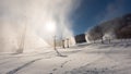 Snowmaking machine snow cannon or gun in action Royalty Free Stock Photo