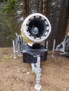 Snowmaking snow cannon in the summer. Yellow Snow cannon