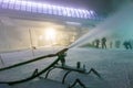 Snowmaking during snow storm atski resort