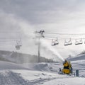 Snowmaking on a sunny day in Park City ski resort