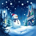Kyoto Animation Snowman: Vibrant 8K Watercolor Christmas Scene with Dripping Color Magic Royalty Free Stock Photo