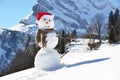 Snowman against Alpine panorama