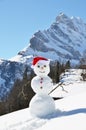 Snowman against Alpine panorama Royalty Free Stock Photo