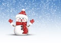 Happy snowman in amusing and cute red outfit in winter scenery Royalty Free Stock Photo