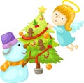 Snowman with angel tree christmas