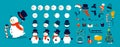 Snowman animation kit. Christmas construction elements, combinations of heads, body and arms in different poses. Winter Royalty Free Stock Photo